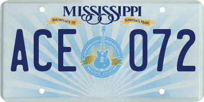MS license plate ACE072