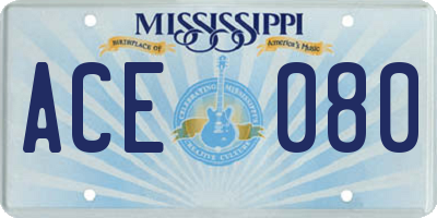 MS license plate ACE080