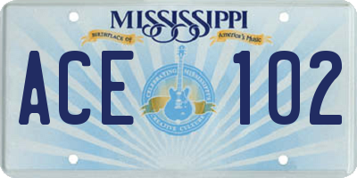 MS license plate ACE102