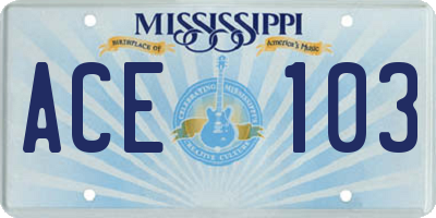 MS license plate ACE103