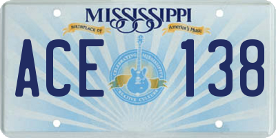 MS license plate ACE138
