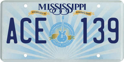MS license plate ACE139