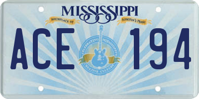 MS license plate ACE194