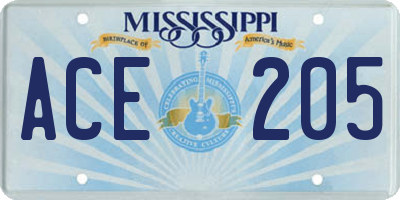 MS license plate ACE205