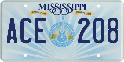 MS license plate ACE208