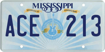MS license plate ACE213