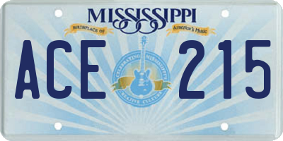 MS license plate ACE215