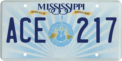 MS license plate ACE217