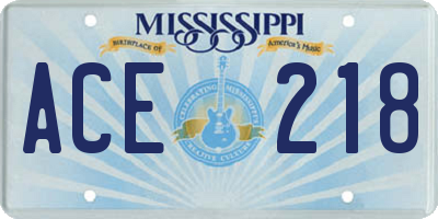 MS license plate ACE218