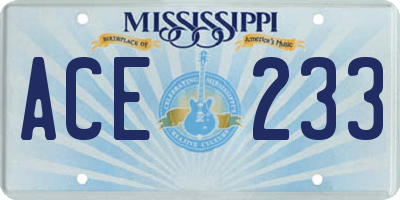 MS license plate ACE233