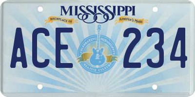 MS license plate ACE234