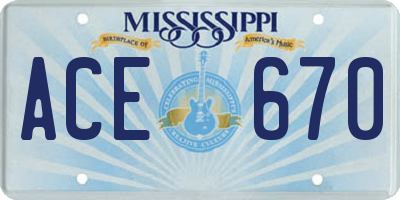 MS license plate ACE670