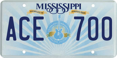 MS license plate ACE700