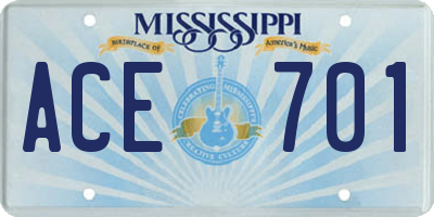 MS license plate ACE701