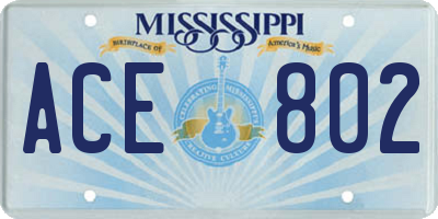 MS license plate ACE802