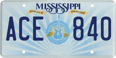 MS license plate ACE840