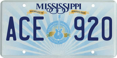 MS license plate ACE920