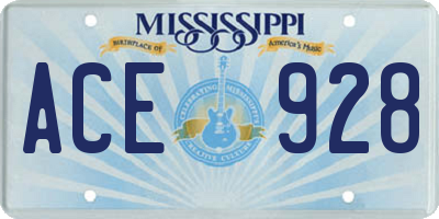 MS license plate ACE928