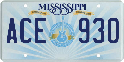 MS license plate ACE930