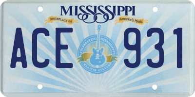 MS license plate ACE931