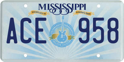 MS license plate ACE958