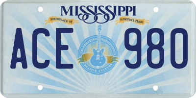 MS license plate ACE980