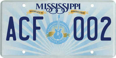 MS license plate ACF002