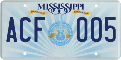 MS license plate ACF005