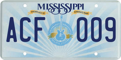 MS license plate ACF009