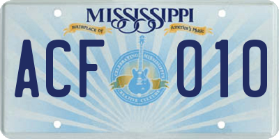 MS license plate ACF010