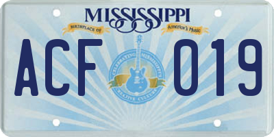 MS license plate ACF019