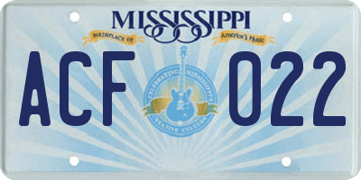 MS license plate ACF022