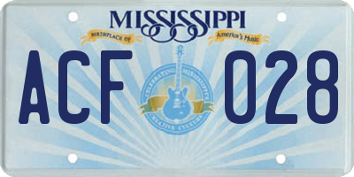 MS license plate ACF028