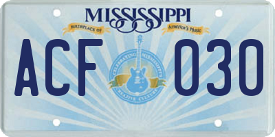 MS license plate ACF030