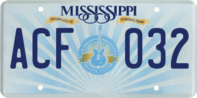 MS license plate ACF032