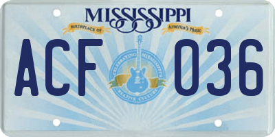 MS license plate ACF036