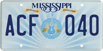 MS license plate ACF040
