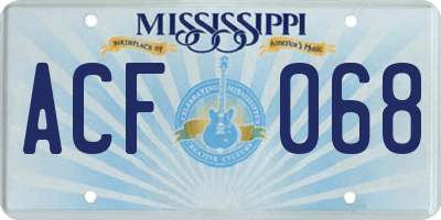 MS license plate ACF068