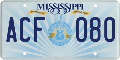 MS license plate ACF080