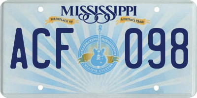 MS license plate ACF098