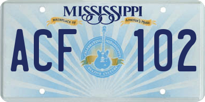 MS license plate ACF102
