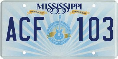 MS license plate ACF103