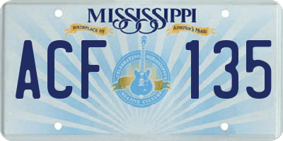 MS license plate ACF135