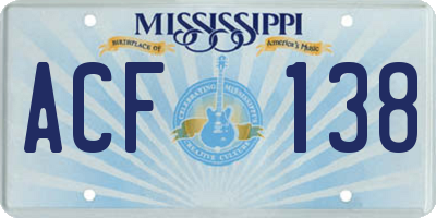 MS license plate ACF138