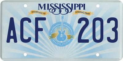MS license plate ACF203