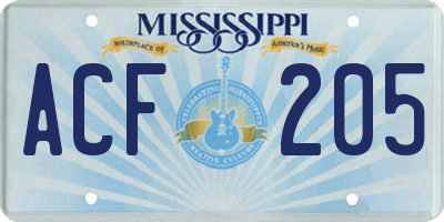 MS license plate ACF205