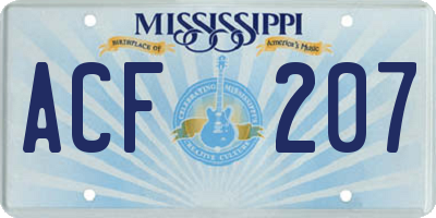 MS license plate ACF207