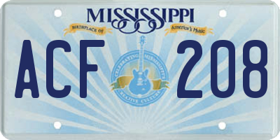 MS license plate ACF208