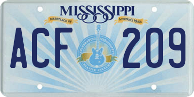MS license plate ACF209