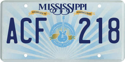 MS license plate ACF218